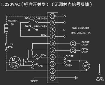 220VAC標準開關型<a href='http://www.wd568.com/Product/diefa/diandongdiefa/' target='_blank'>電動<a href='http://www.wd568.com/Product/diefa/' target='_blank'>蝶閥</a></a>接線圖